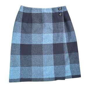 Michele Vintage Skirt Womens Size 8 Blue Check Wool Blend Lined Wrap USA Made